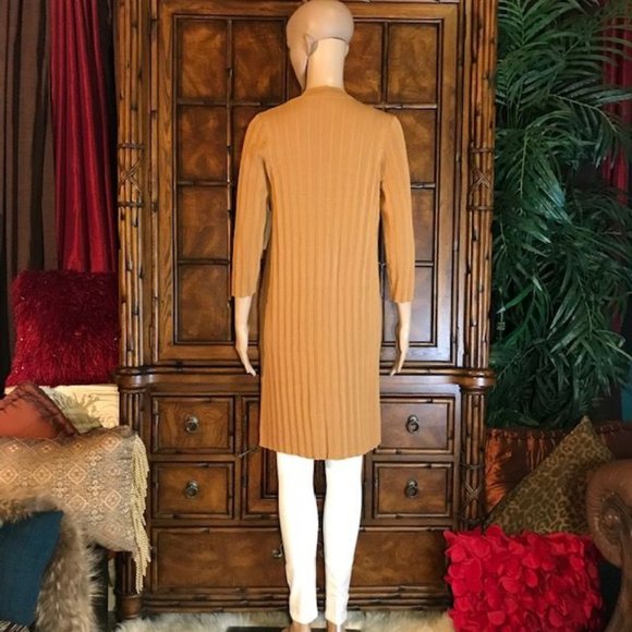 Chico's Sandstone Pleated Cotton Blend High Side Slit Open Front Duster - Picture 5 of 12